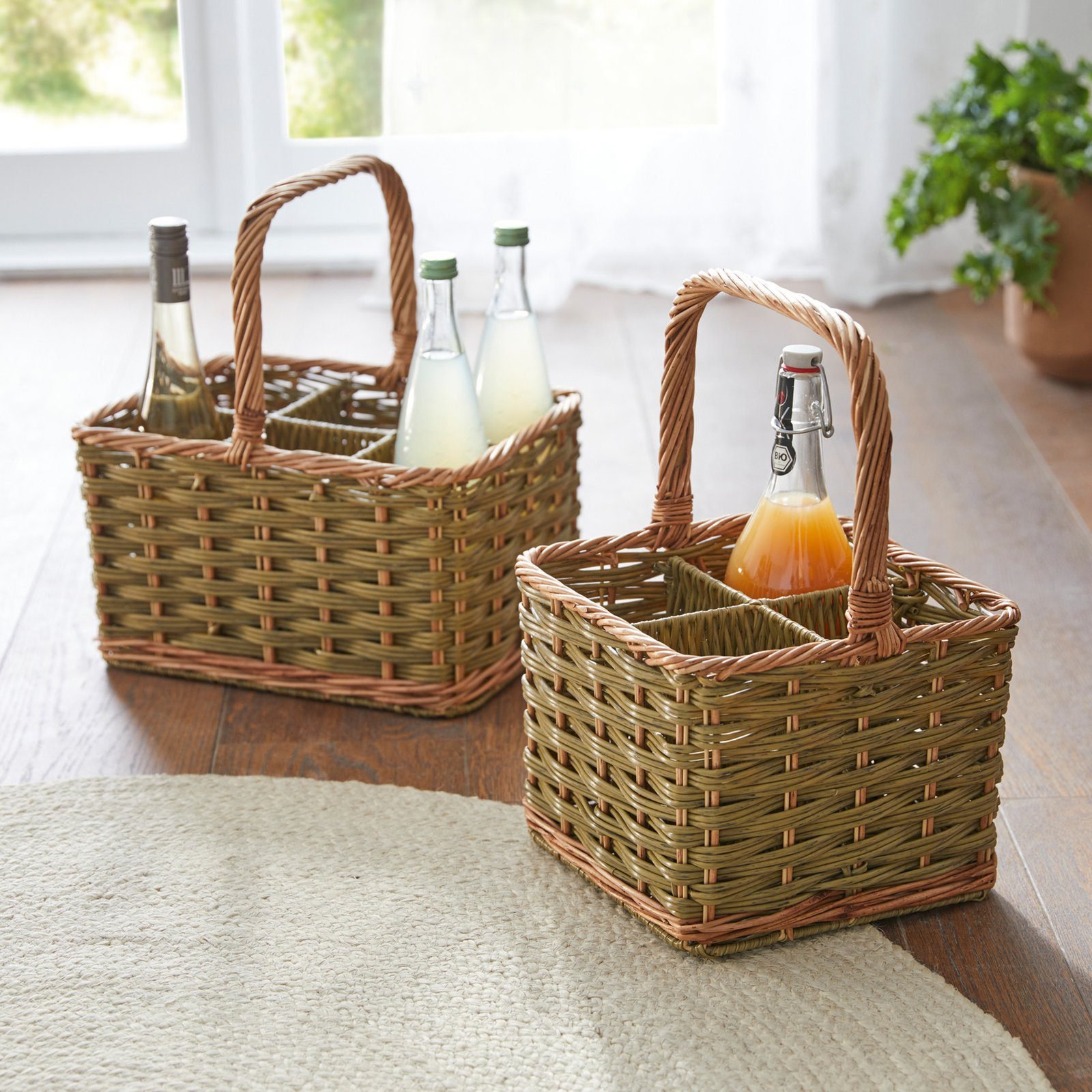 Pudeļu grozs „Washed Green“, 4 pudelēm
